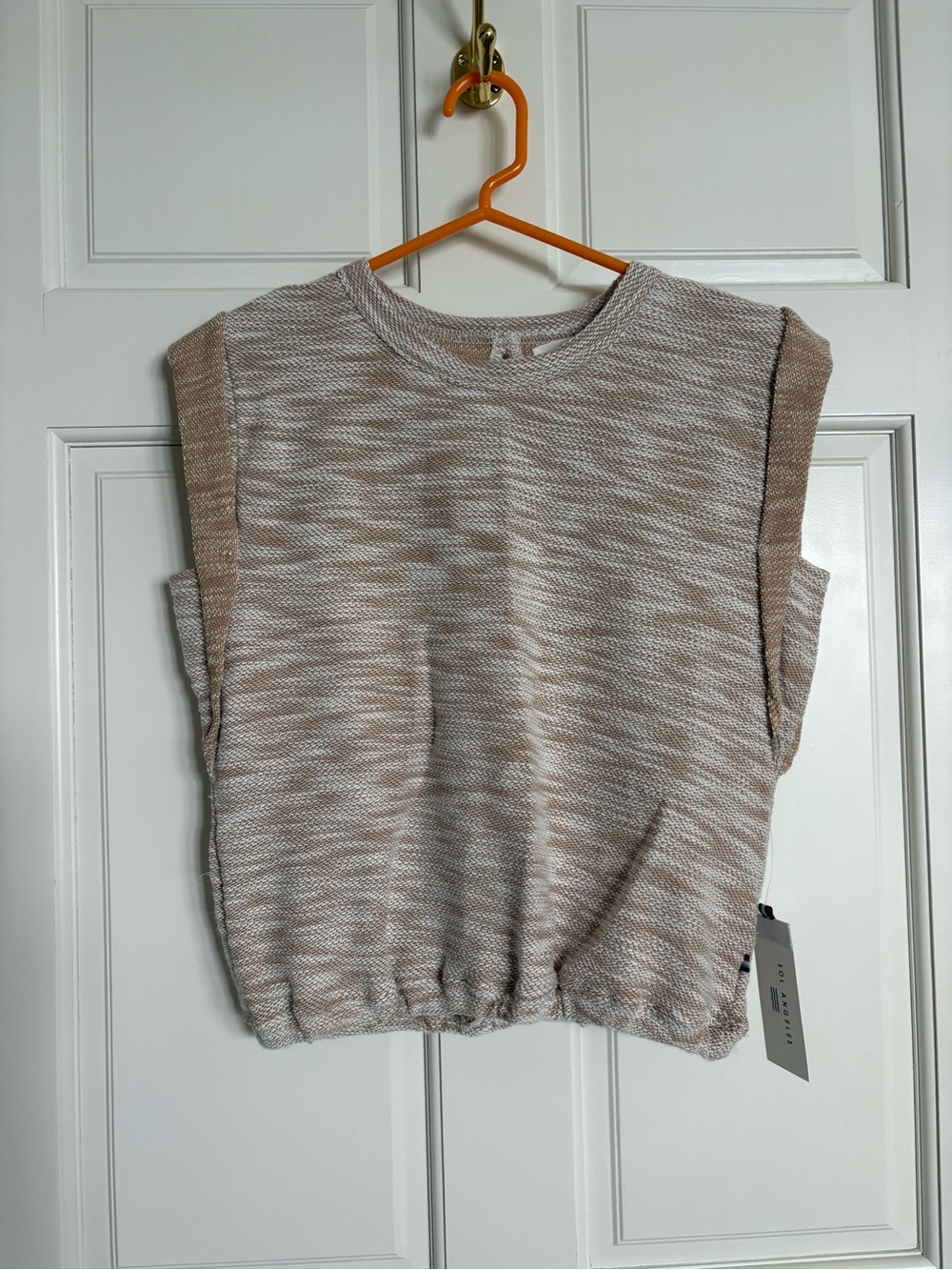 Sol Angeles Marled Knit Sleeveless Tank in Beige and White